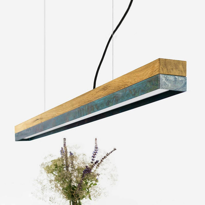 Oak & Oxidised Copper Bar Pendant Light
