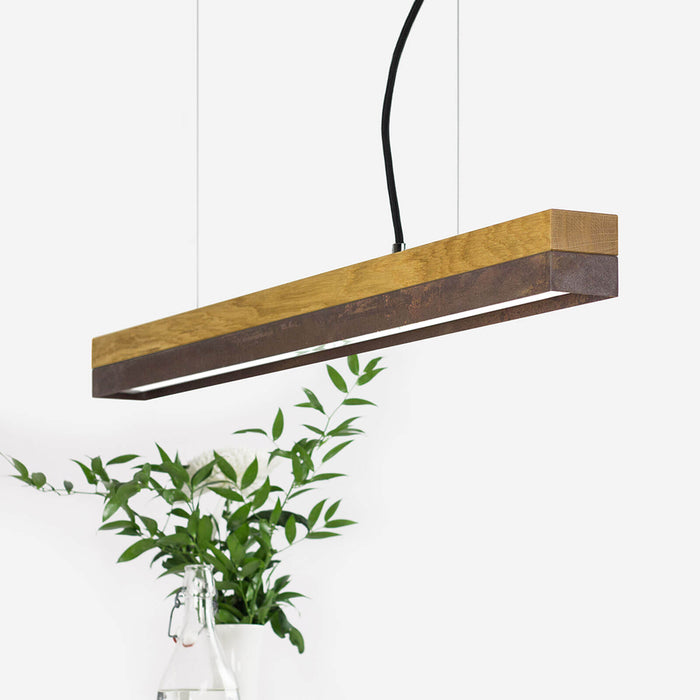 Oak & Rough Rust Bar Pendant Light