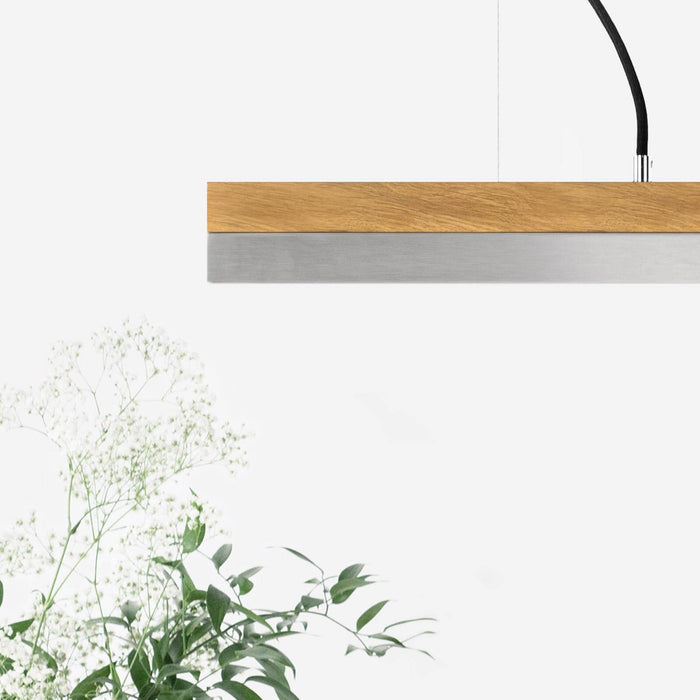 Oak & Stainless Steel Bar Pendant Light