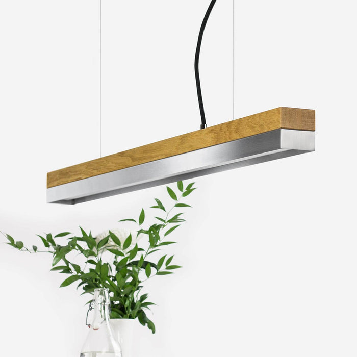 Oak & Stainless Steel Bar Pendant Light