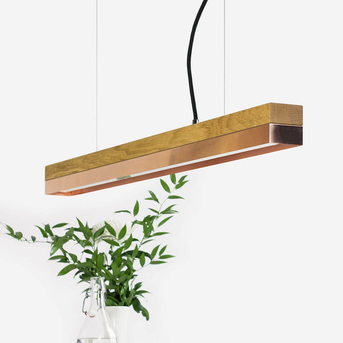 Oak & Copper Bar Pendant Light