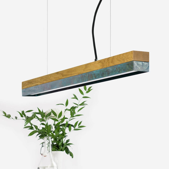 Oak & Oxidised Copper Bar Pendant Light