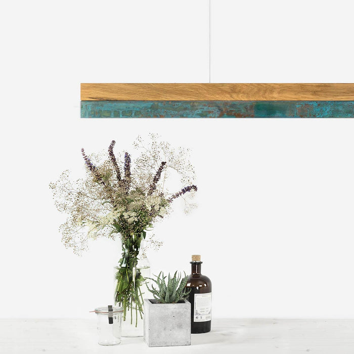 Oak & Oxidised Copper Bar Pendant Light