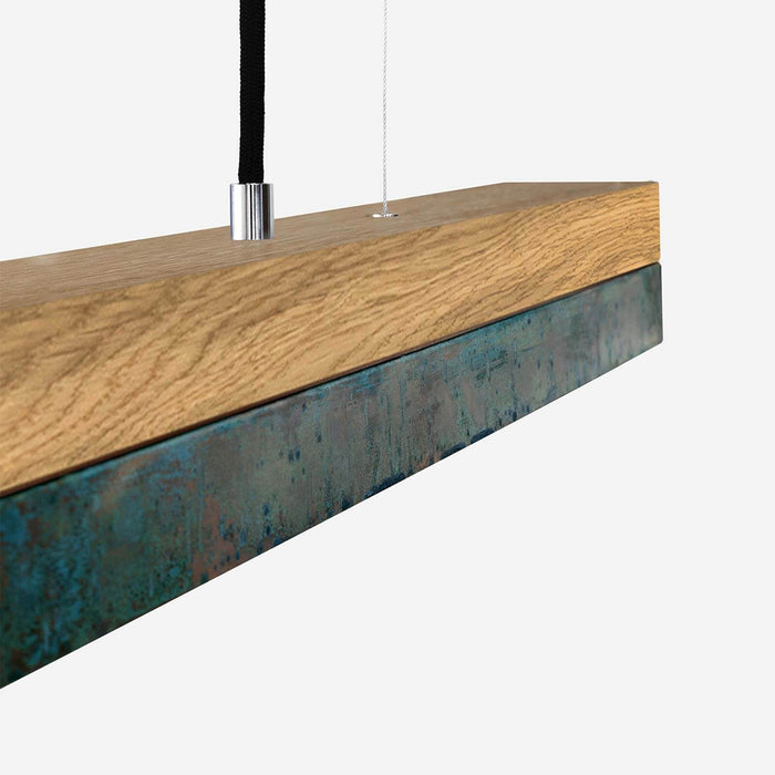 Oak & Oxidised Copper Bar Pendant Light