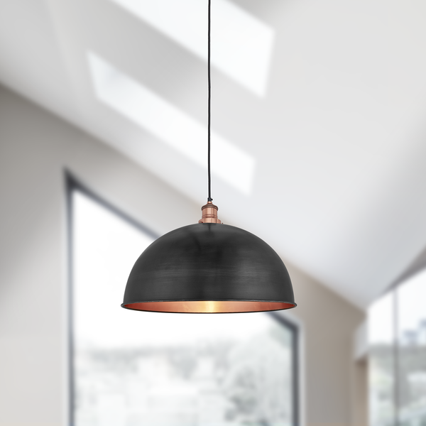 Brooklyn Vintage Metal Dome Pendant Light - Dark Pewter & Copper - 18 inch