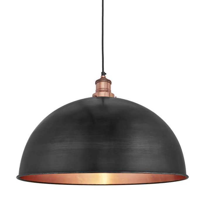 Brooklyn Vintage Metal Dome Pendant Light - Dark Pewter & Copper - 18 inch