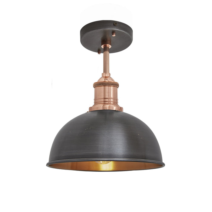 Brooklyn Vintage Metal Dome Flush Mount Light - Dark Pewter & Copper - 8 inch