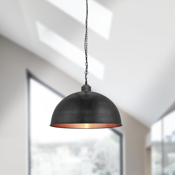 Brooklyn Vintage Metal Dome Pendant Light - Dark Pewter & Copper - 18 inch