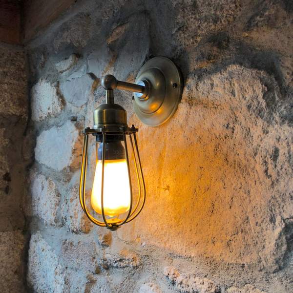 Orlando Vintage Wire Cage Retro Sconce Wall Light - Brass
