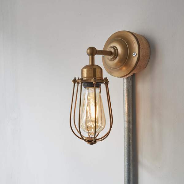 Orlando Vintage Wire Cage Retro Sconce Wall Light - Brass