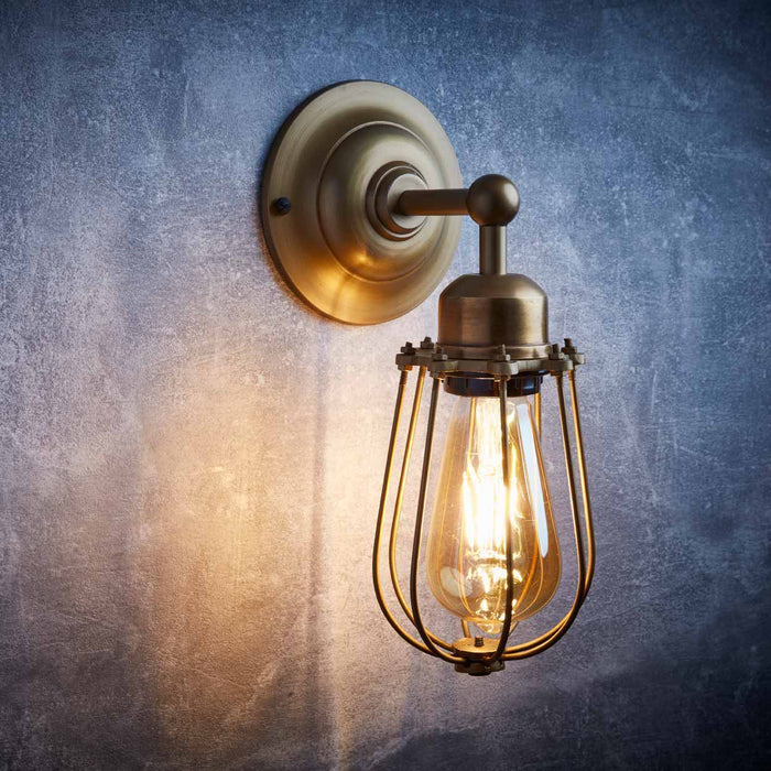 Orlando Vintage Wire Cage Retro Sconce Wall Light - Brass