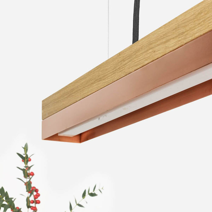 Oak & Copper Bar Pendant Light