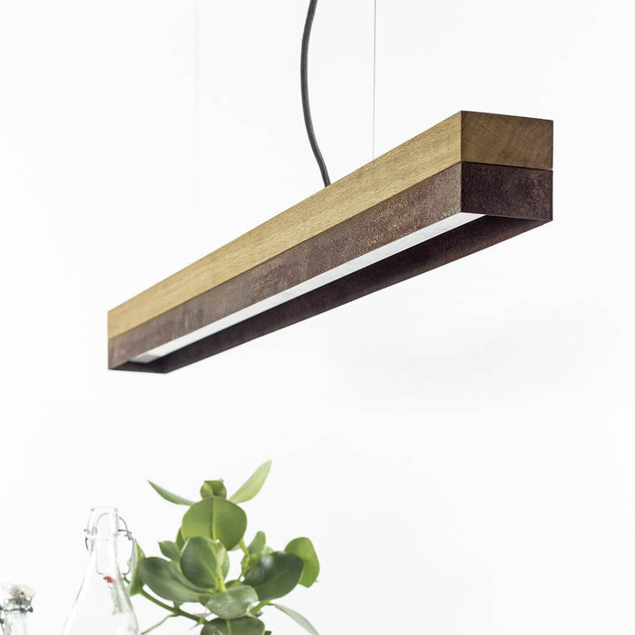 Oak & Rough Rust Bar Pendant Light