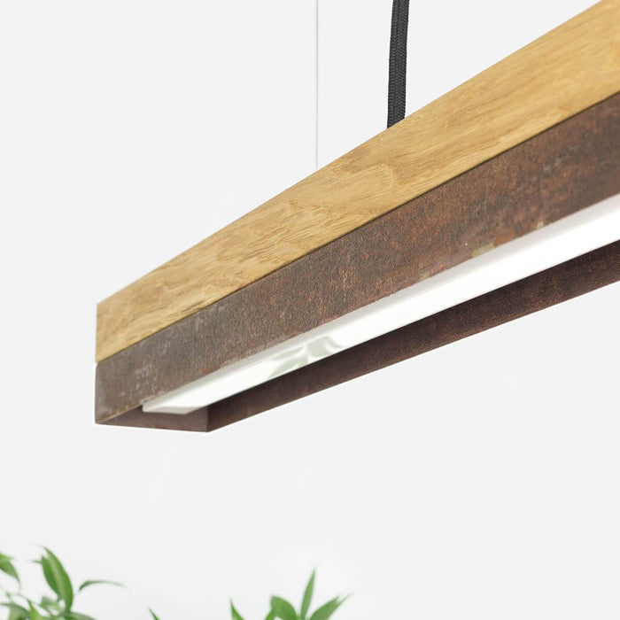 Oak & Rough Rust Bar Pendant Light