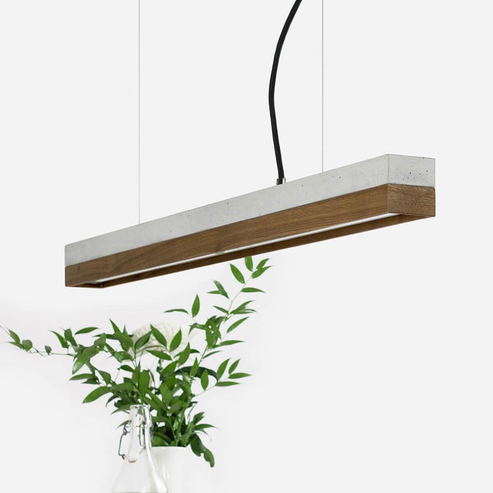light grey concrete and walnut pendant light