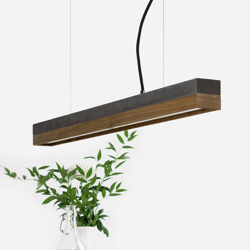 dark grey concrete and walnut pendant light