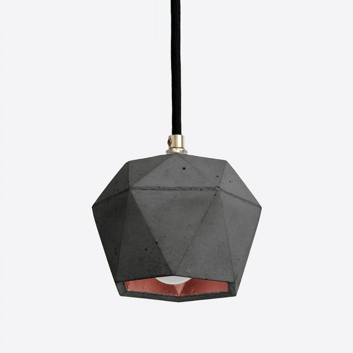 dark grey concrete pendant light with pink copper colour interior