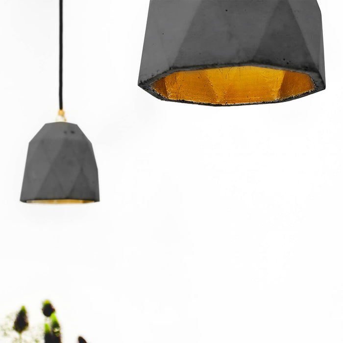 Concrete Triangle Pendant Light with Gold interior by GANTlights