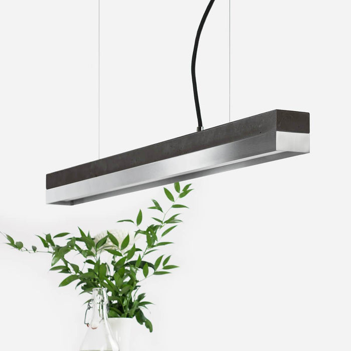Dark grey concrete and stainless steel pendant light