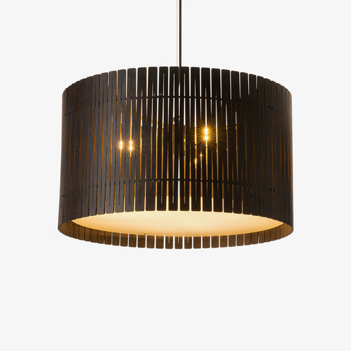 dark brown wood drum pendant light