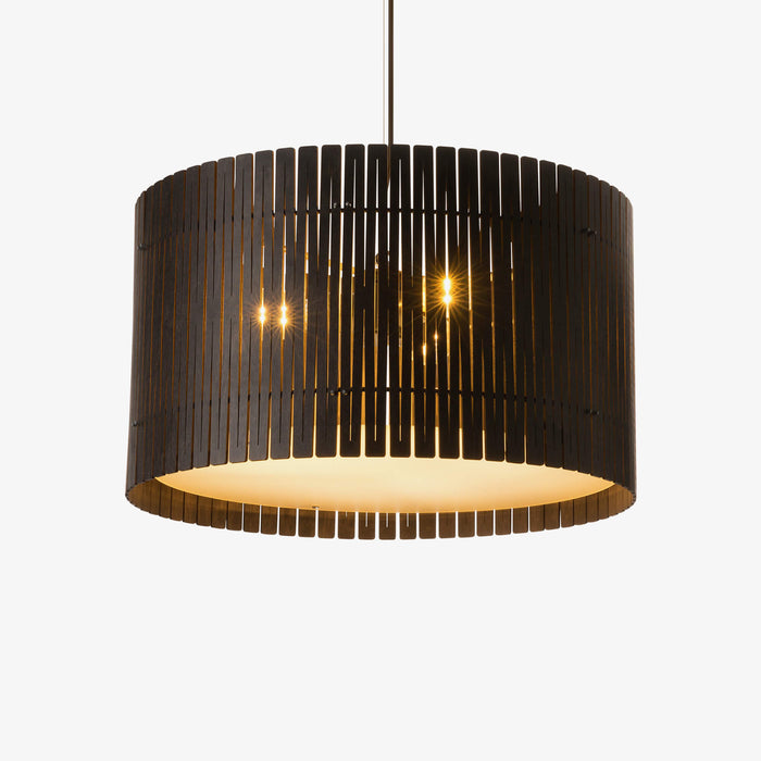 dark brown wood drum pendant light