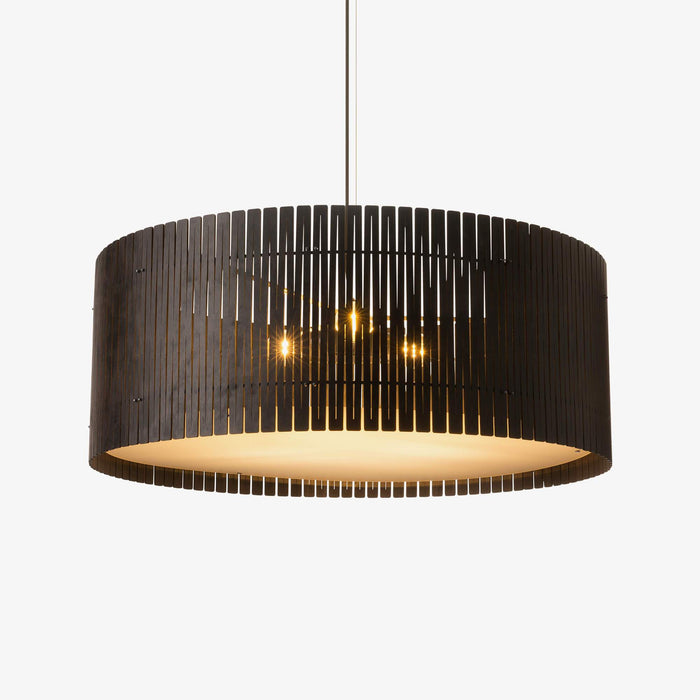 dark brown birch plywood drum pendant light