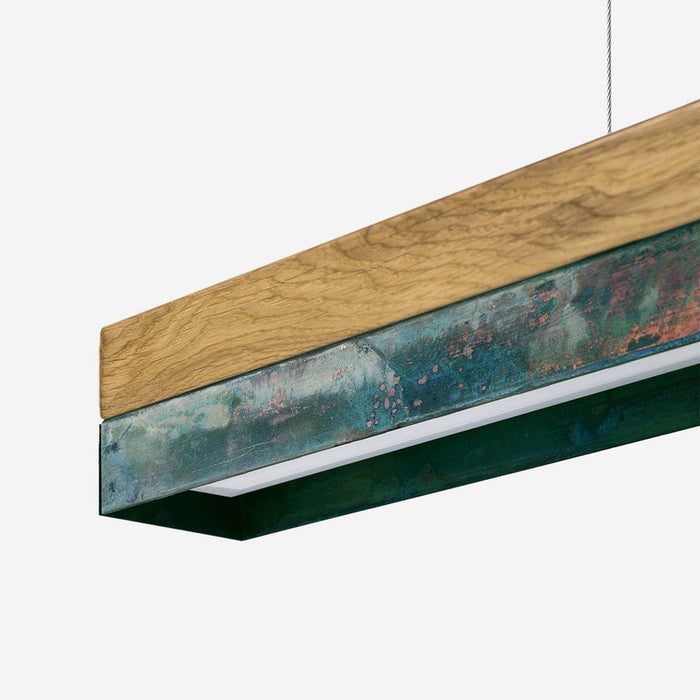 Oak & Oxidised Copper Bar Pendant Light