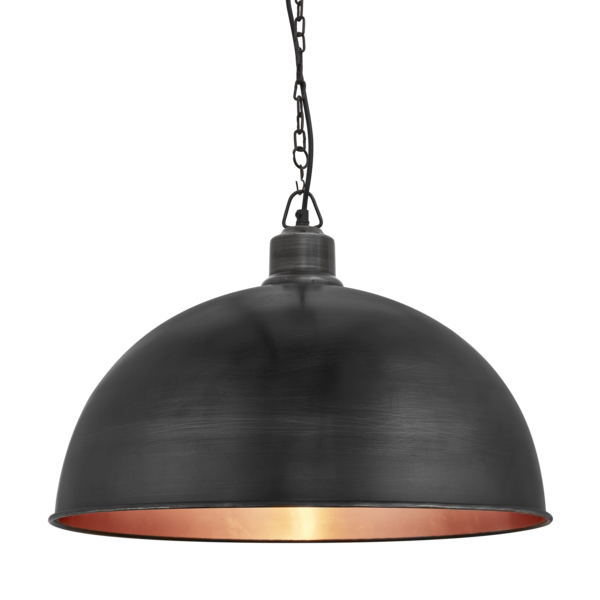 Brooklyn Vintage Metal Dome Pendant Light - Dark Pewter & Copper - 18 inch