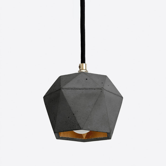 dark grey concrete pendant light with gold colour interior