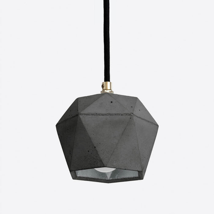 dark grey concrete pendant light with silver colour interior
