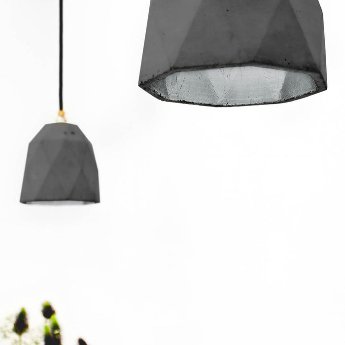 Concrete Triangle Pendant Light with Silver interior by GANTlights