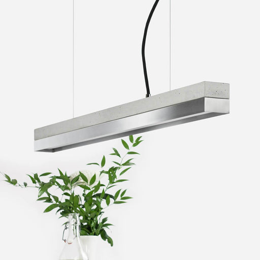 Light grey concrete and stainless steel pendant light
